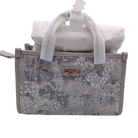 FION HK Moonlight Jacquard Koi Fish Inspired with Leather Mini Tote Bag NIB - Picture 1 of 16